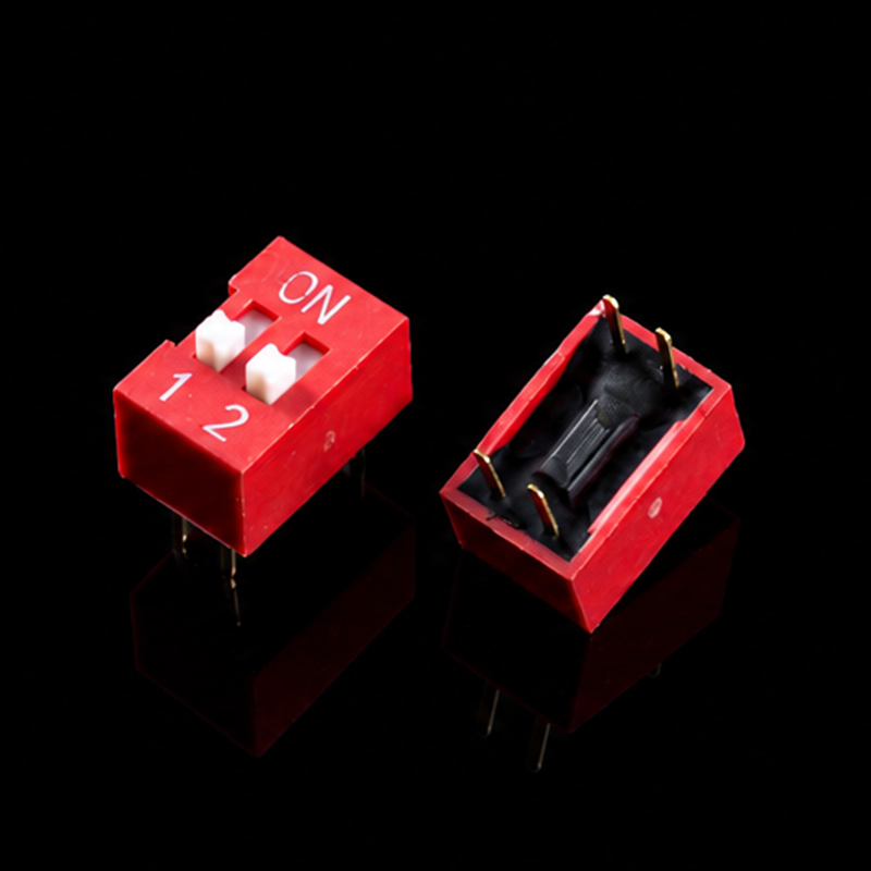 DIP Switch TS-U001016, DS-2.54-2P, Red, Through-Hole
