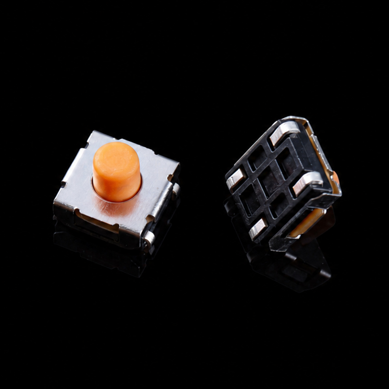 Tactile Switch TS-G003472, 6.2×6.2×5.1mm, Silicone Actuator with Buckle, Orange Cap, Covered Terminals, Black Base