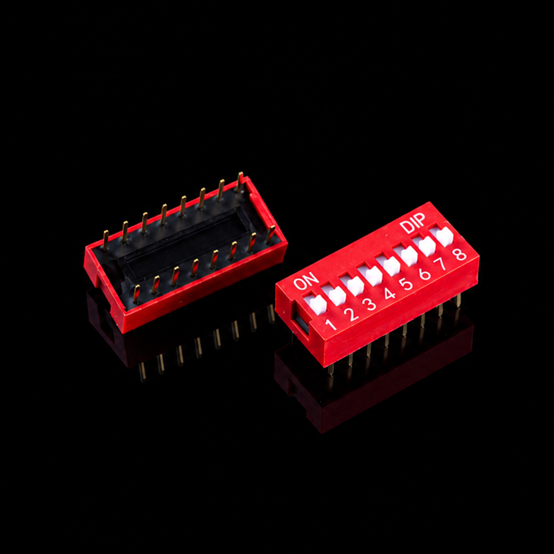DIP Switch TS-U001022, DS-2.54-8P, Red, Through-Hole